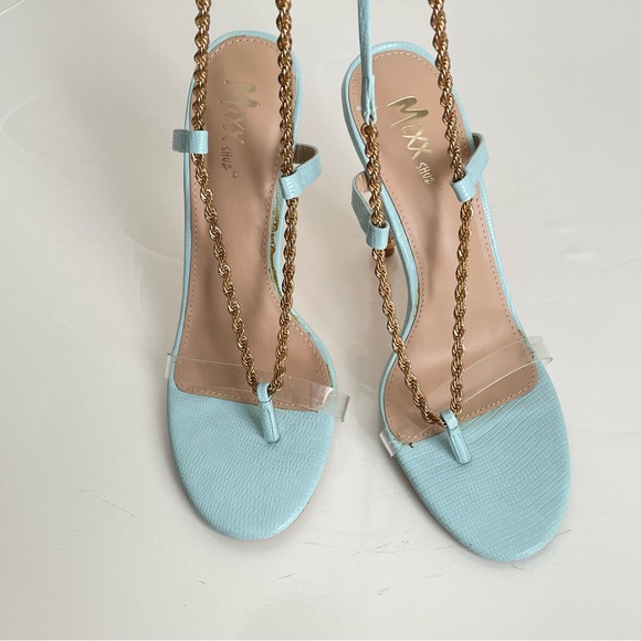 New w/box: Strappy Chain Link Heels (Blue& Gold) - Picture 4 of 10